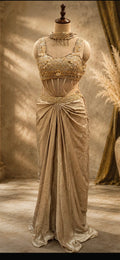 The Aurelia Draped Indo-Western Set or Gilded Corset & Draped Skirt Ensemble