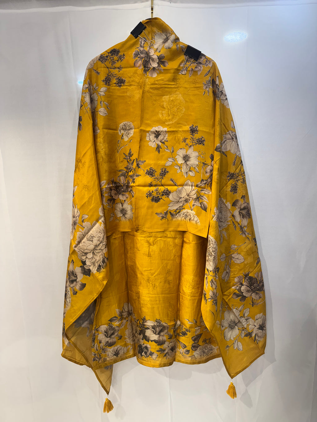 Mustard yellow floral cotton kurti set with Dupata