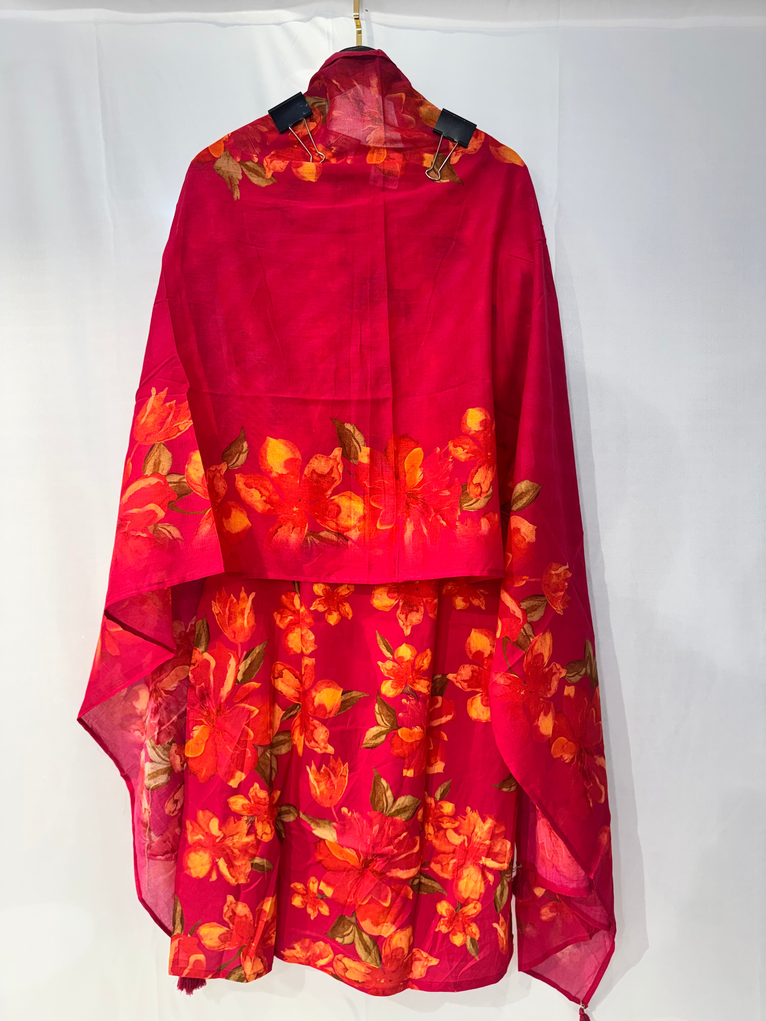 Red Floral Kurta Set with Dupatta