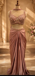 Elegant Mauve Indo-Western Drape Outfit with Embellished Blouse ✨
