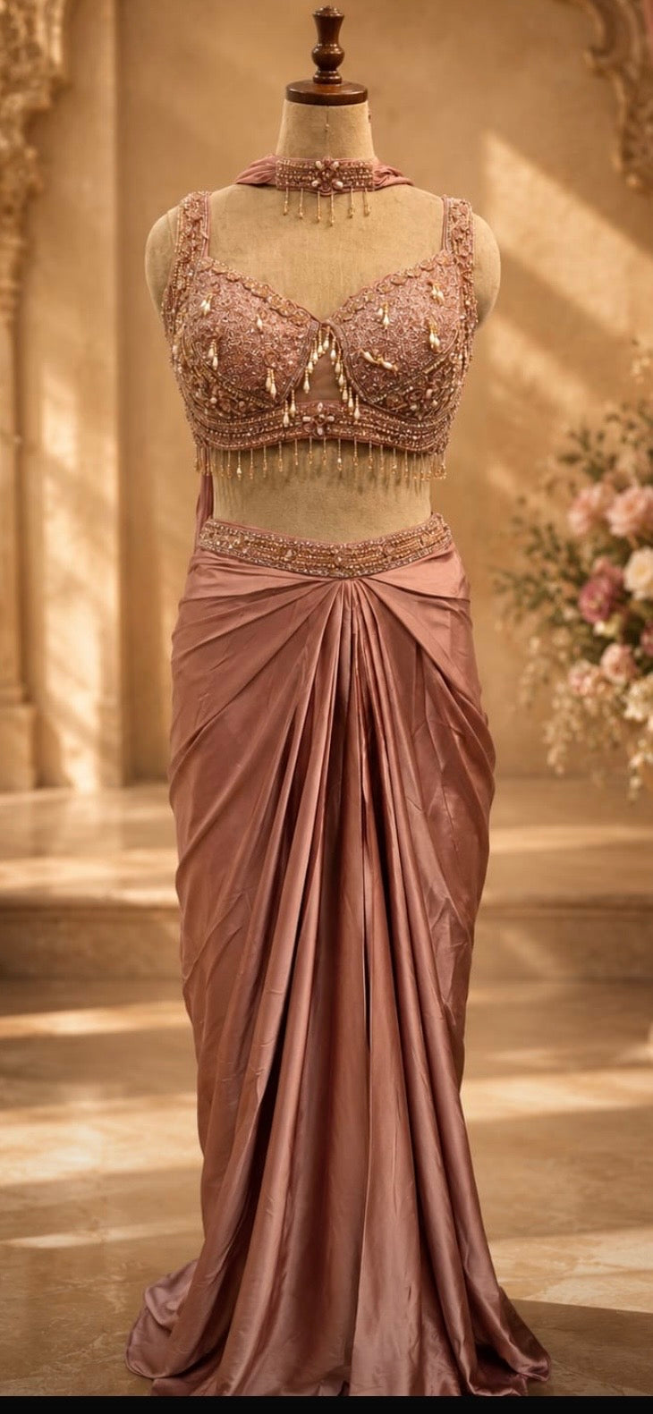 Elegant Mauve Indo-Western Drape Outfit with Embellished Blouse ✨