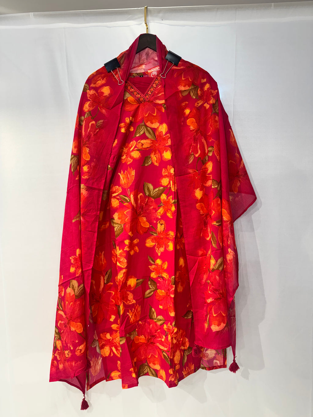 Red Floral Kurta Set with Dupatta